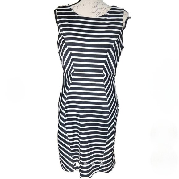 8.Bisou Bisou Michele Bohbot Striped Scoop Neck Sleeveless Bodycon Dress Size 16 - Picture 1 of 8